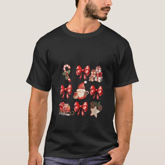 Womens Cute Coquette Bows Christmas Santa Gingerbr T-Shirt (Vorderseite)
