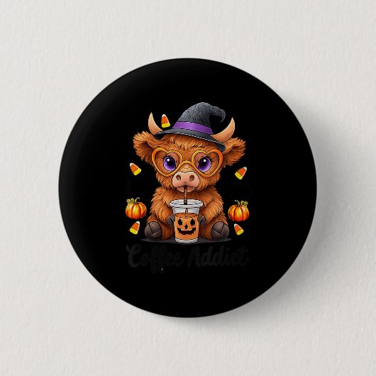 Womens Cute Cow Drinking Coffee Halloween Art V-ne Button (Vorderseite)