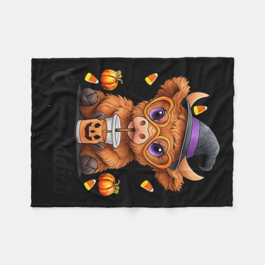 Womens Cute Cow Drinking Coffee Halloween Art V-ne Fleecedecke (Vorderseite (Horizontal))