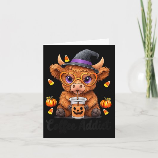 Womens Cute Cow Drinking Coffee Halloween Art V-ne Karte (Vorderseite)