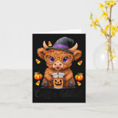 Womens Cute Cow Drinking Coffee Halloween Art V-ne Karte (Gelbe Blume)