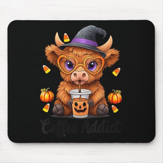Womens Cute Cow Drinking Coffee Halloween Art V-ne Mousepad (Vorne)