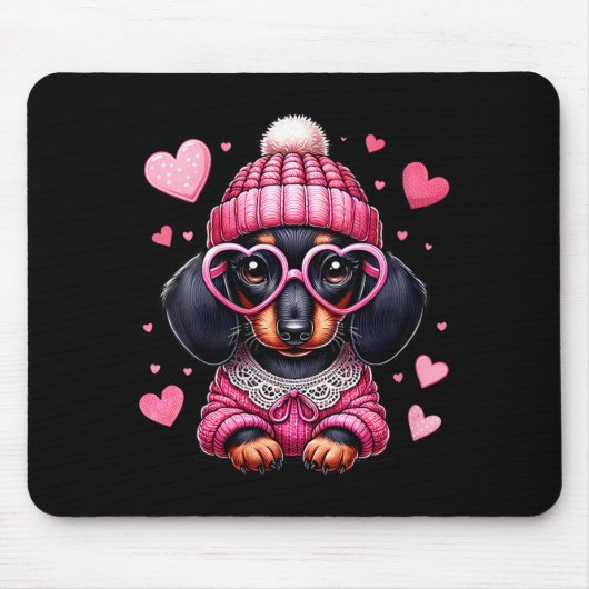 Women's Cute Dachshund Valentines Heart Dog Lover Mousepad (Vorne)
