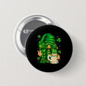Women's cute st patricks day gnome drinking coffee button (Vorne & Hinten)