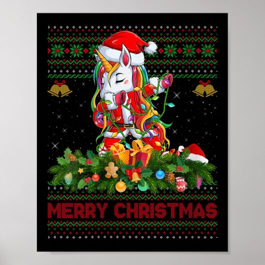 Womens Dabbing Unicorn Ugly Christmas Sweaters Fun Poster (Vorne)