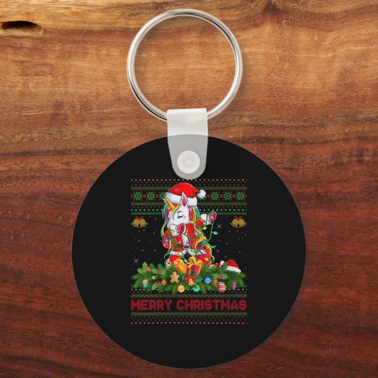 Womens Dabbing Unicorn Ugly Christmas Sweaters Fun Schlüsselanhänger (Vorderseite)