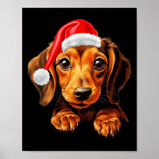 Womens Dachshund Dog Santa Claus Hat Christmas New Poster (Vorne)