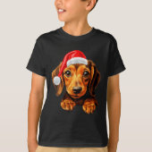 Womens Dachshund Dog Santa Claus Hat Christmas New T-Shirt (Vorderseite)