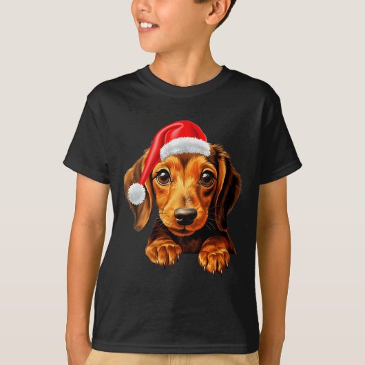 Womens Dachshund Dog Santa Claus Hat Christmas New T-Shirt (Vorderseite)