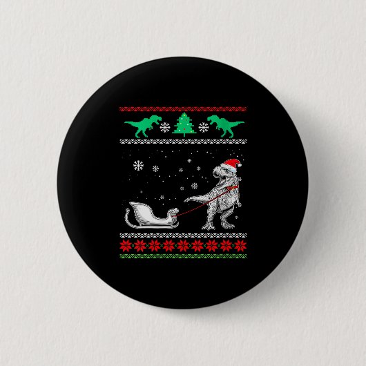 Womens Dinosaur Sleigh Merry Christmas Ugly Christ Button (Vorderseite)