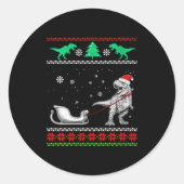 Womens Dinosaur Sleigh Merry Christmas Ugly Christ Runder Aufkleber (Vorderseite)
