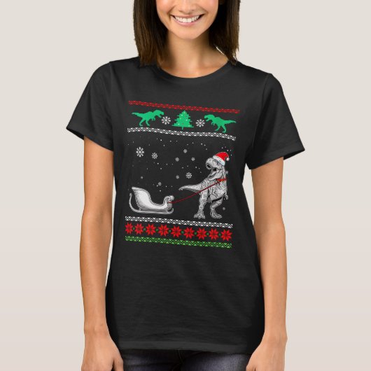 Womens Dinosaur Sleigh Merry Christmas Ugly Christ T-Shirt (Vorderseite)