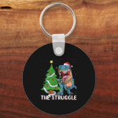 Womens Dinosaur Xmas Lights Funny T-rex Dino Men B Schlüsselanhänger (Vorderseite)