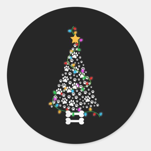 Womens Dog Paw Christmas Tree Lights Funny Puppy D Runder Aufkleber (Vorderseite)