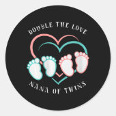 Womens Double The Love New Nana Grandma Of Twins R Runder Aufkleber (Vorderseite)
