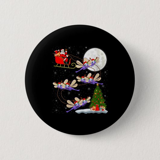 Womens Dragonfly Santa Sleigh Flying Funny Magical Button (Vorderseite)