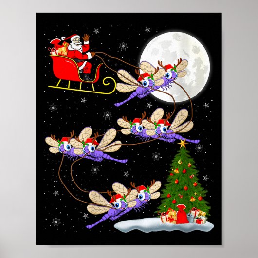 Womens Dragonfly Santa Sleigh Flying Funny Magical Poster (Vorne)