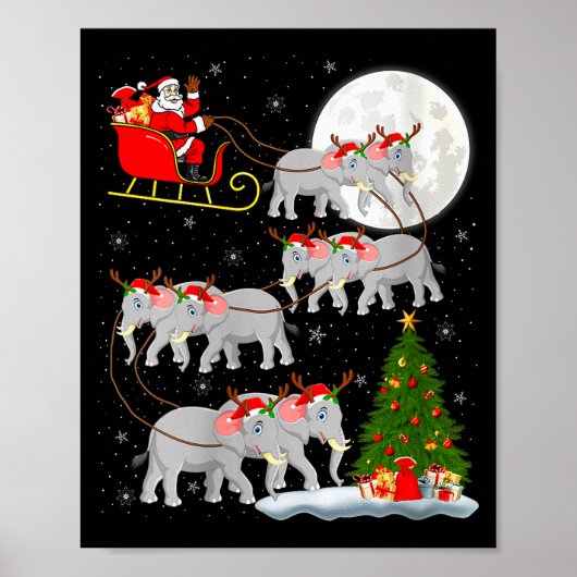 Womens Elephant Santa Sleigh Flying Funny Magical Poster (Vorne)