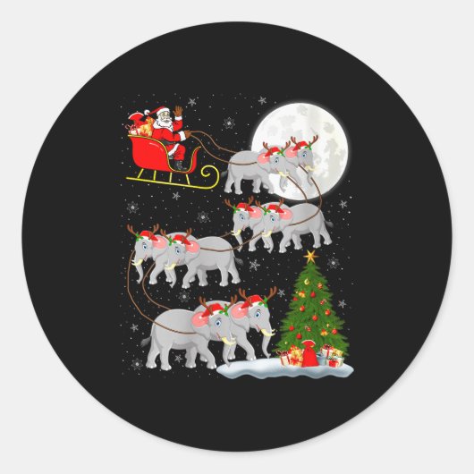 Womens Elephant Santa Sleigh Flying Funny Magical Runder Aufkleber (Vorderseite)