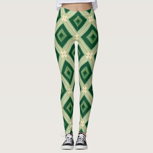 Women's Emerald Green Diamond Geometric Leggings (Vorderseite)