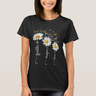 Womens Faith & Hope & Liebe Butterfly Daisy Chirst T-Shirt