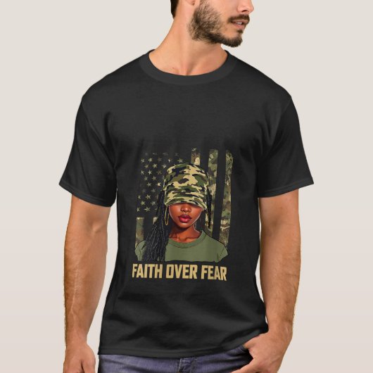 Womens Faith Over Fear Christian Camo African Amer T-Shirt (Vorderseite)