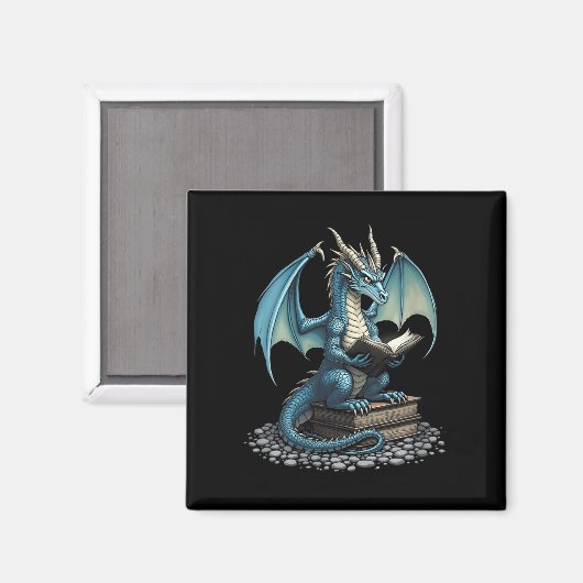 Womens Fantasy Dragon Reading Magical Book Lover H Magnet (Vorderseite/Rückseite)