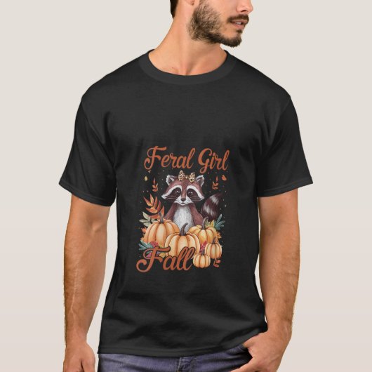 Womens Feral Girl Fall Raccoon Pumpkin Jahreszeit T-Shirt (Vorderseite)
