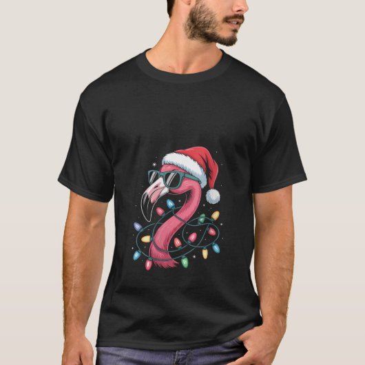 Womens Flamingo Christmas in July Lights Santa Hat T-Shirt (Vorderseite)