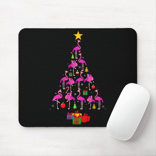 Womens Flamingo Christmas Tree Pajamas Santa Hat F Mousepad (Mit Mouse)