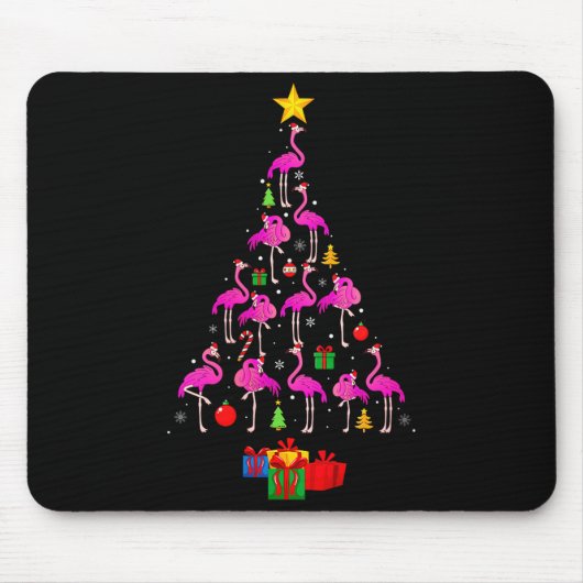 Womens Flamingo Christmas Tree Pajamas Santa Hat F Mousepad (Vorne)
