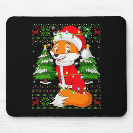Womens Fox Christmas Lights Santa Costume Ugly Xma Mousepad (Vorne)