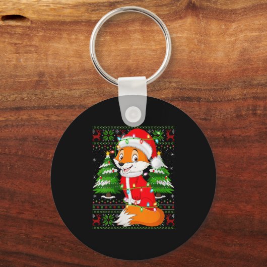 Womens Fox Christmas Lights Santa Costume Ugly Xma Schlüsselanhänger (Vorderseite)