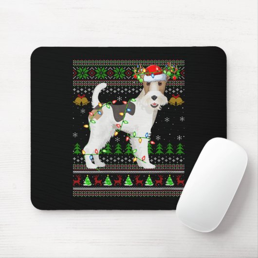 Womens Fox Terrier Dog Ugly Christmas Sweaters Hol Mousepad (Mit Mouse)
