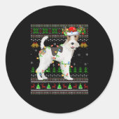 Womens Fox Terrier Dog Ugly Christmas Sweaters Hol Runder Aufkleber (Vorderseite)