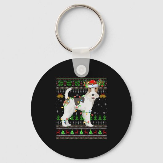 Womens Fox Terrier Dog Ugly Christmas Sweaters Hol Schlüsselanhänger (Vorderseite)