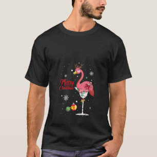 Womens Frohe Weihnachten Pink Flamingo Wein Trinke T-Shirt