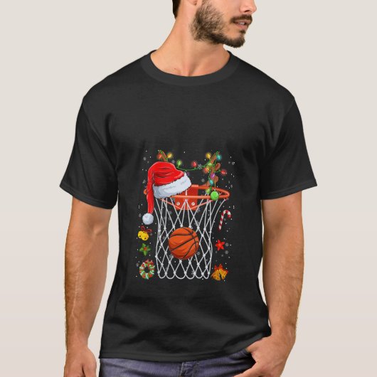 Womens Funny Basketball Basket Reindeer Santa Hat T-Shirt (Vorderseite)