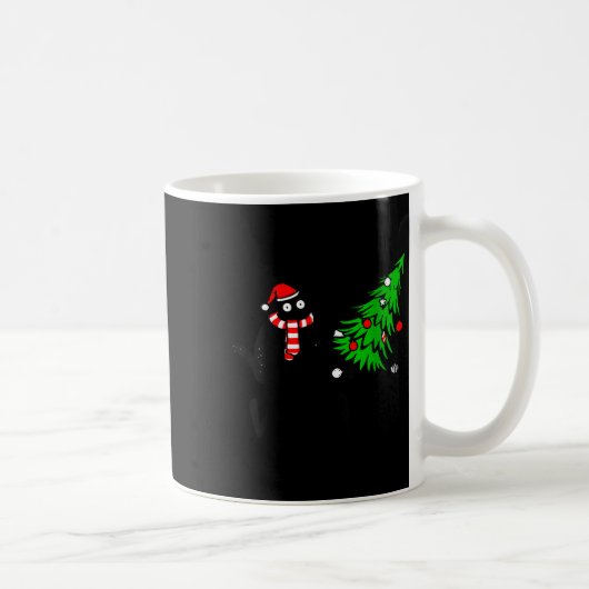 Womens Funny Black Cat Gift Pushing Christmas Tree Kaffeetasse (Rechts)