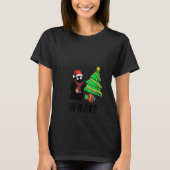 Womens Funny Black Cat Pushing Christmas Tree Ove T-Shirt (Vorderseite)