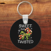 Womens Funny Candy Cane Sweet But Twisted Christma Schlüsselanhänger (Vorderseite)