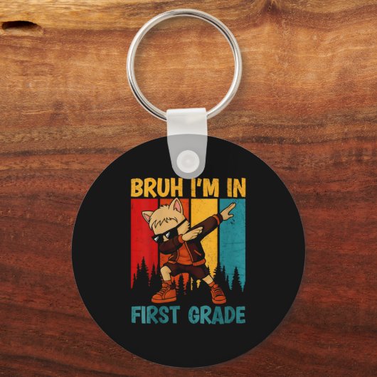 Womens Funny Dabbing Katze Bruh ich bin in der ers Schlüsselanhänger (Vorderseite)