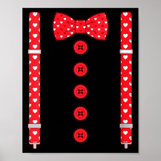 Women's Funny Hearts Bow Tie Suspenders Valentine' Poster (Vorne)