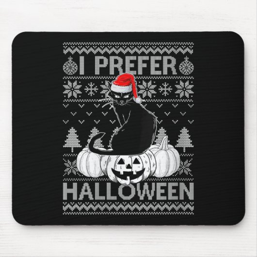 Womens Funny I Prefer Halloween Black Cat Ugly Chr Mousepad (Vorne)