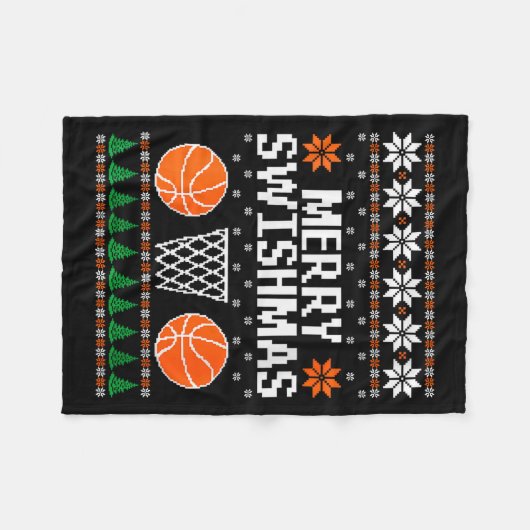 Womens Funny Merry Swishmas Xmas Basketball Ugly C Fleecedecke (Vorderseite (Horizontal))