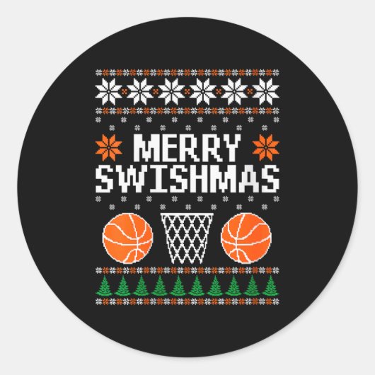 Womens Funny Merry Swishmas Xmas Basketball Ugly C Runder Aufkleber (Vorderseite)
