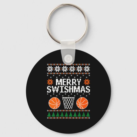 Womens Funny Merry Swishmas Xmas Basketball Ugly C Schlüsselanhänger (Vorderseite)