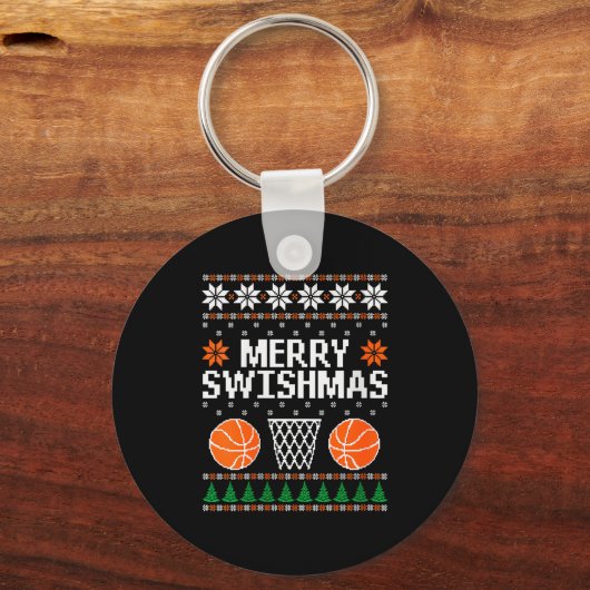 Womens Funny Merry Swishmas Xmas Basketball Ugly C Schlüsselanhänger (Vorderseite)