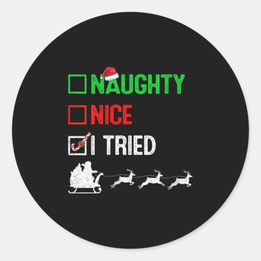Womens Funny Nice Naughty I Tried Ugly Christmas S Runder Aufkleber (Vorderseite)