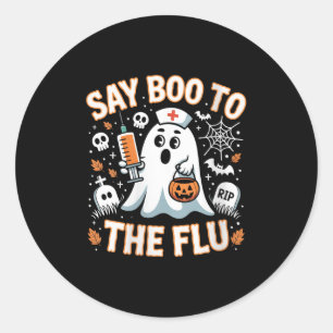 Womens Funny Nurse Ghost Halloween Impfstoff Say B Runder Aufkleber